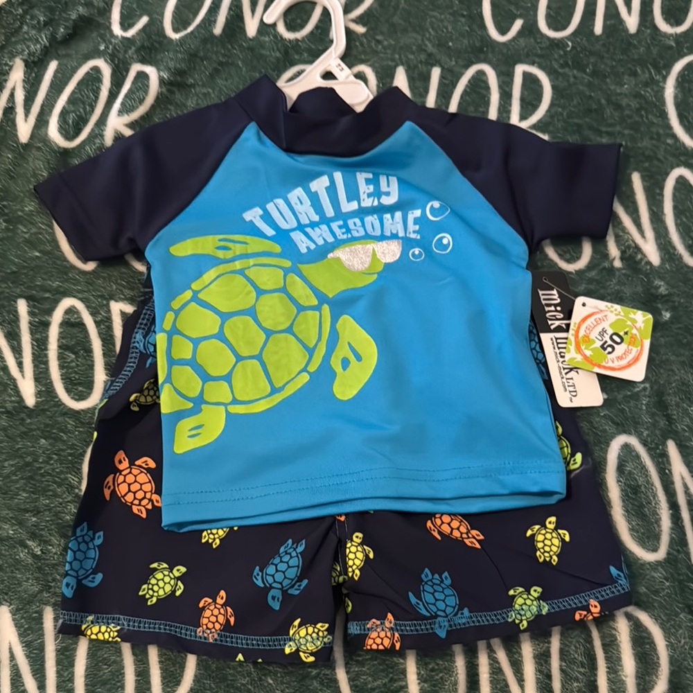Blue and Green Rashguard with Sea Turtle Design